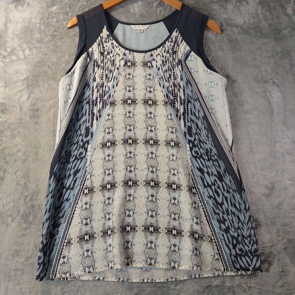 Cabi Womens Sleeveless Abstract Mixed Media TankTop Small Blue Gray Lined Career - Picture 1 of 9